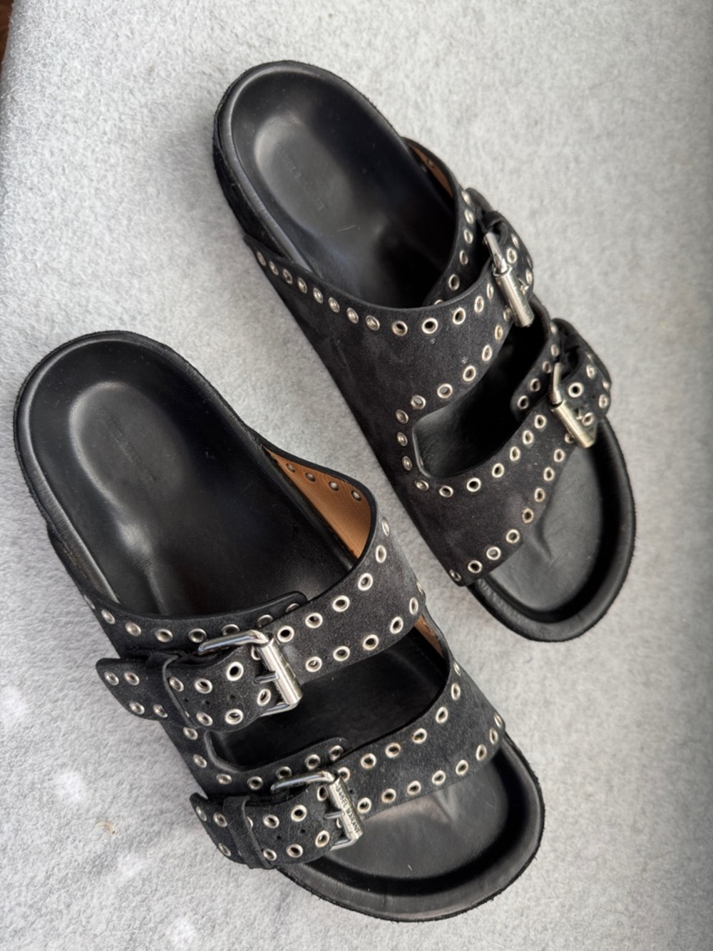 Isabel Marant Black Grommet Double-Strap Slide Sandals - Picture 2 of 6